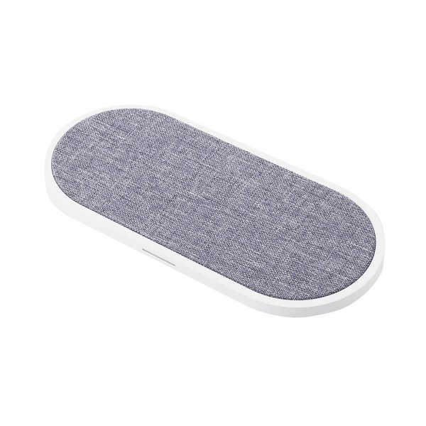 Trådlös Dual QI Laddare 2x10W Vit Grå Textil