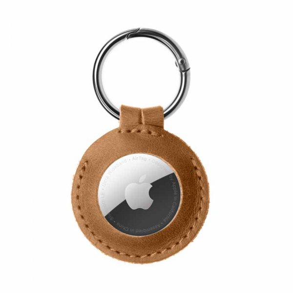Apple AirTag Hållare Real Leather Keychain Case Brun
