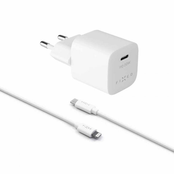 Laddare med Kabel Mini PD Travel Charger Kit USB-C/Lightning 20W Vit