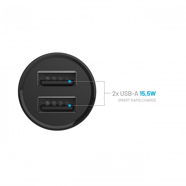 Mini Billaddare med Lightning-kabel 1m 15W Svart