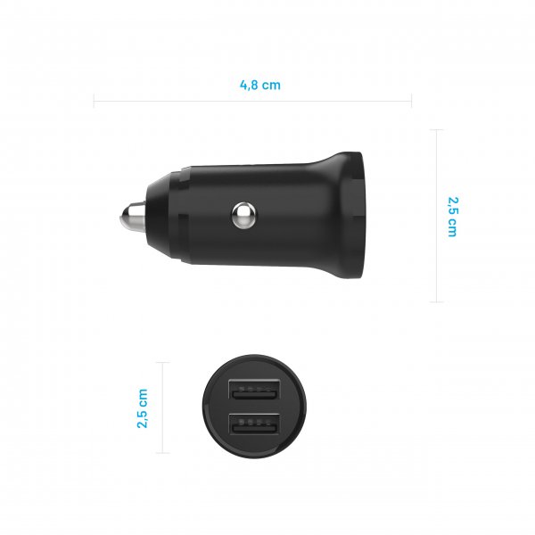 Mini Billaddare med Lightning-kabel 1m 15W Svart