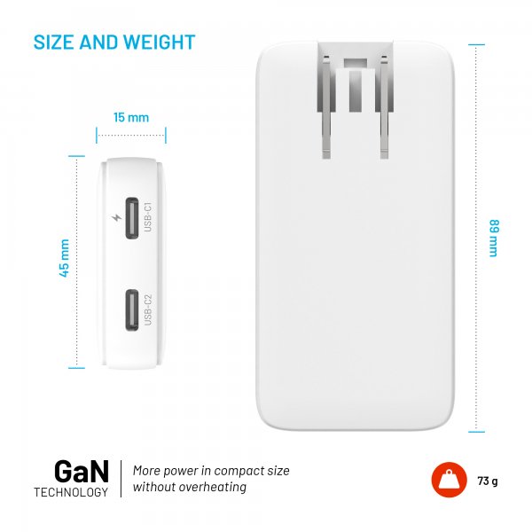 Reseladdare Slim Traveller 2xUSB-C 45W