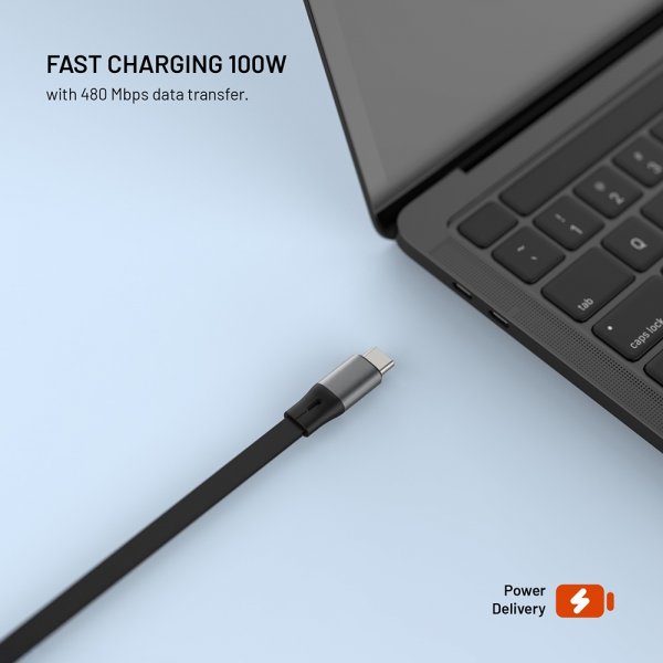 Utdragbar Kabel USB-C 100W 1m Svart