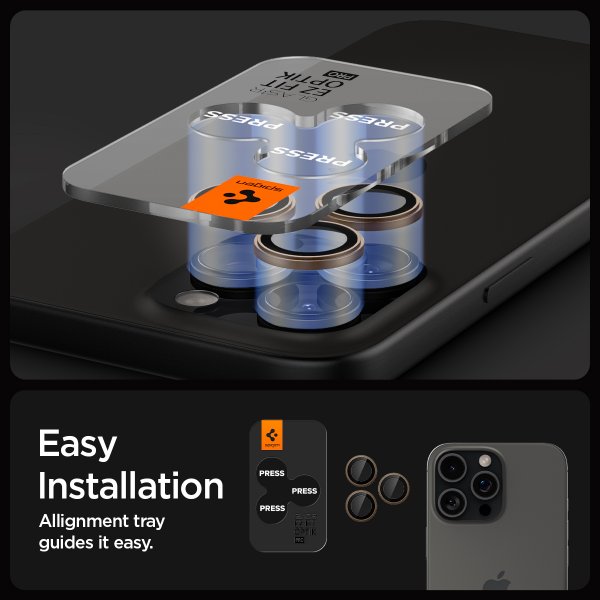 iPhone 16 Pro/Pro Max/17 Pro/Pro Max Kameraskydd GLAS.tR EZ Fit Optik Pro 2-pack Desert Titanium