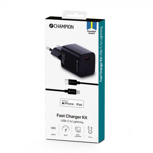 Laddare med Kabel Fast Charger Kit USB-C till Lightning 20W Svart