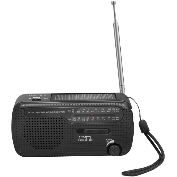 Vevradio med ficklampa och solcell
