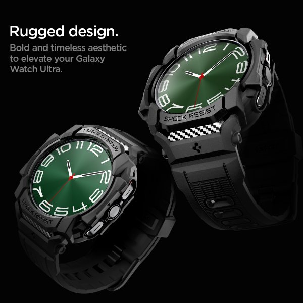 Samsung Galaxy Watch Ultra Armband och Skal Rugged Armor Pro Matte Black