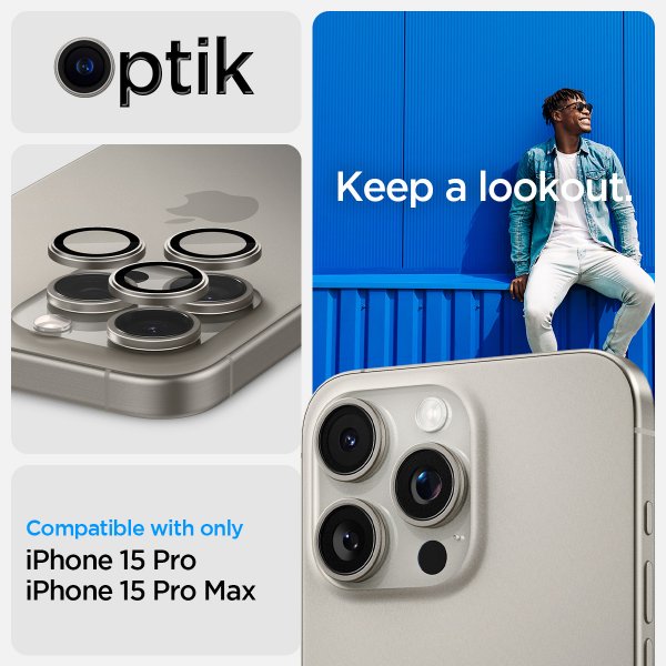 iPhone 15 Pro/iPhone 15 Pro Max Kameraskydd GLAS.tR EZ Fit Optik Pro 2-pack Natural Titanium