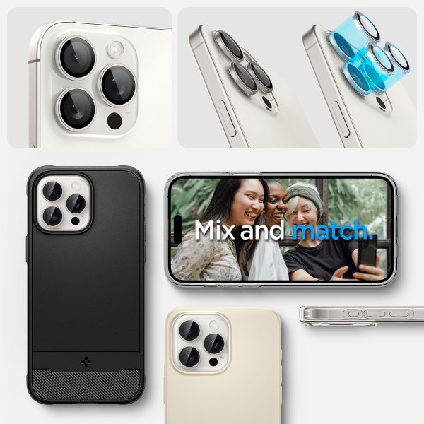 iPhone 15 Pro/iPhone 15 Pro Max Kameraskydd GLAS.tR EZ Fit Optik Pro 2-pack White Titanium