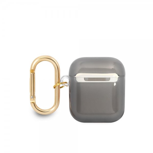 AirPods 1/2 Skal Printed Stripe & Gold Hook Svart