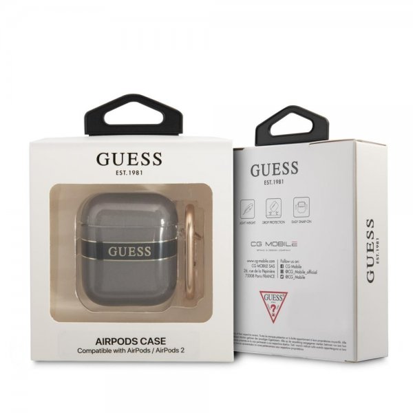 AirPods 1/2 Skal Printed Stripe & Gold Hook Svart