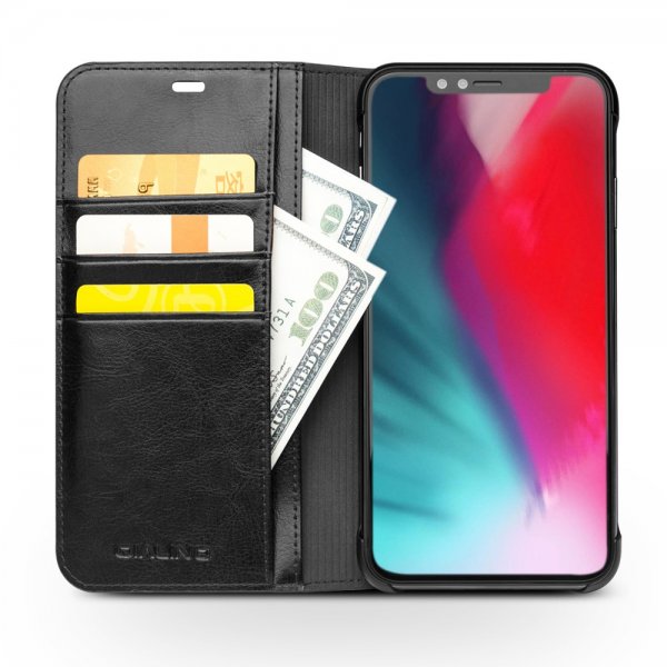 iPhone Xs Max Fodral Äkta Läder Kortfack Svart