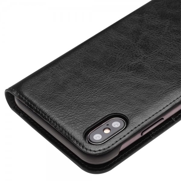 iPhone Xs Max Fodral Äkta Läder Kortfack Svart