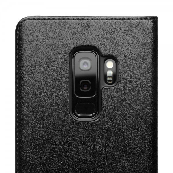 Äkta Läder Fodral med Kortfack till Samsung Galaxy S9 Plus Svart