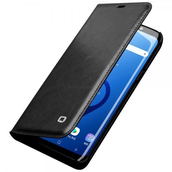 Äkta Läder Fodral med Kortfack till Samsung Galaxy S9 Plus Svart