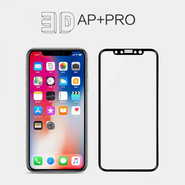 AP+ Pro Apple iPhone X/Xs 0.1mm 3D Full Size Skärmskydd PET Svart