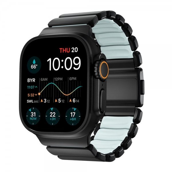 Apple Watch 44/45/46mm/Ultra 49mm Armband Stratos Band Svart Icy Blue Glow