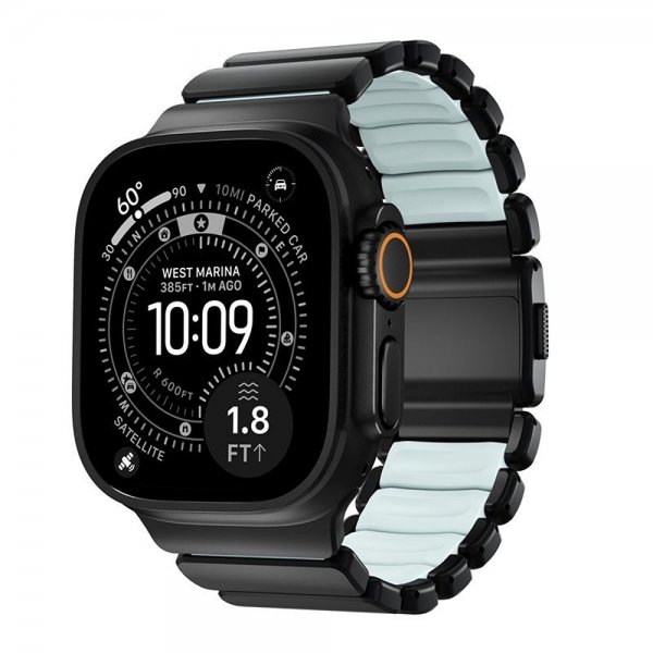 Apple Watch 44/45/46mm/Ultra 49mm Armband Stratos Band Svart Icy Blue Glow