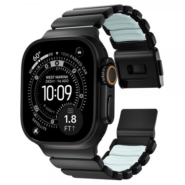 Apple Watch 44/45/46mm/Ultra 49mm Armband Stratos Band Svart Icy Blue Glow