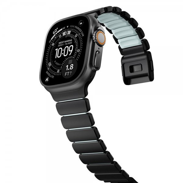Apple Watch 44/45/46mm/Ultra 49mm Armband Stratos Band Svart Icy Blue Glow