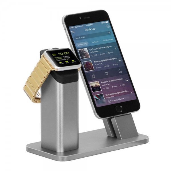 Apple Watch iPhone Laddningsstativ Aluminium Grå