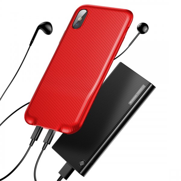 Audio Case till iPhone X/Xs Skal Dubbla Lightning Kontakter Röd