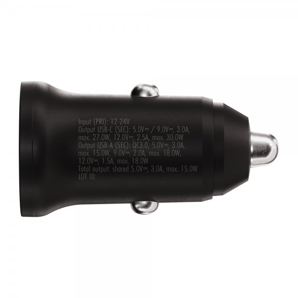 Billaddare 30W Dubbel USB-C/USB-A GaN Svart