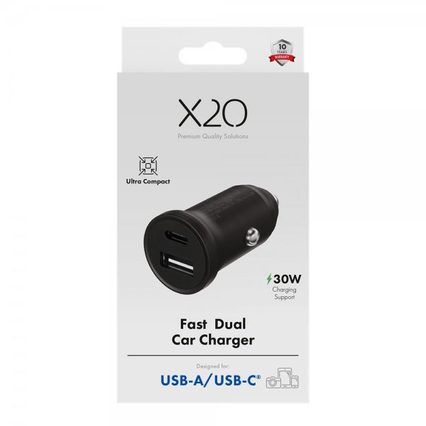 Billaddare 30W Dubbel USB-C/USB-A GaN Svart