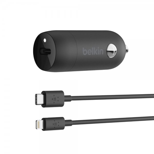 Billaddare BOOST CHARGE 18W USB-C PD + USB-C till Lightning Kabel Svart