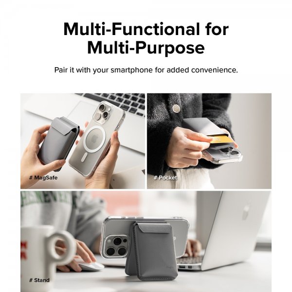 Korthållare Stand Pocket Magnetic MagSafe Light Gray