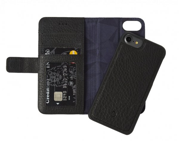 iPhone 6/6S/7/8/SE Fodral 2 in 1 Leather Wallet Case Magnet Svart