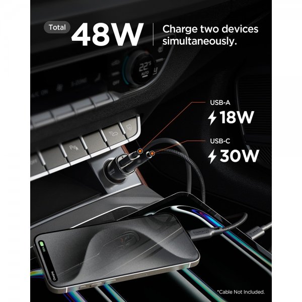 Essential Billaddare 48W 1xUSB-C 1xUSB-A Svart