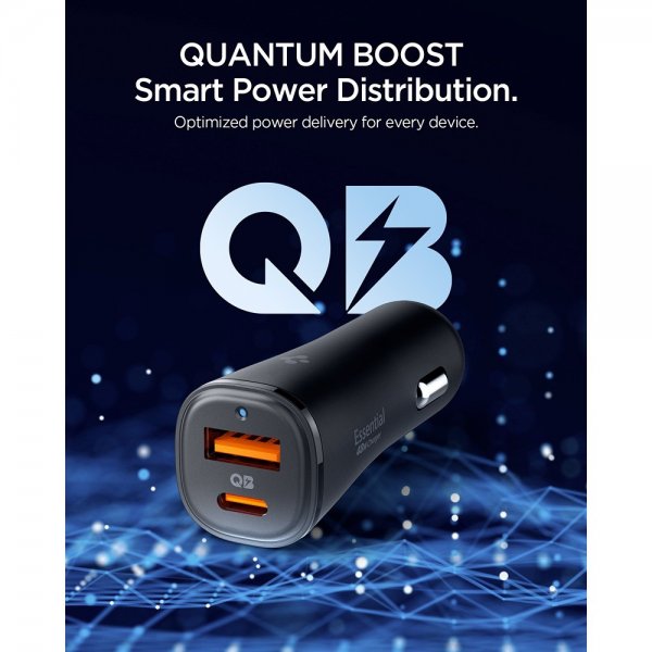 Essential Billaddare 48W 1xUSB-C 1xUSB-A Svart