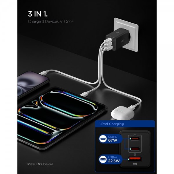 Essential Laddare 67W 2xUSB-C 1xUSB-A Svart