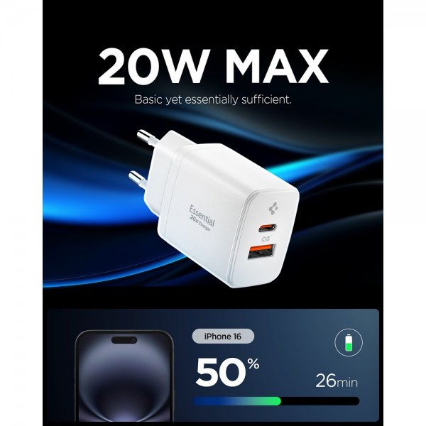 Essential Laddare USB-C/USB-A 20W Vit