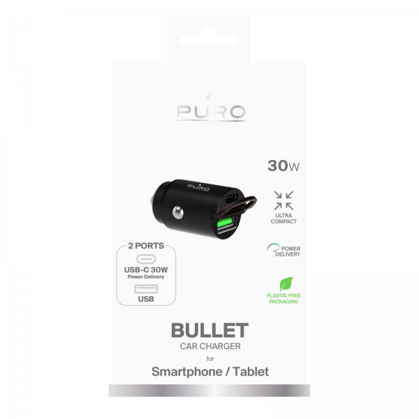 Billaddare Bullet 30W USB-C/USB-A Svart