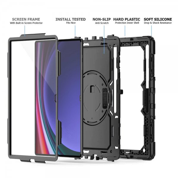 Samsung Galaxy Tab S9 Ultra Skal Rainproof Rugged Case Hand Strap Kickstand