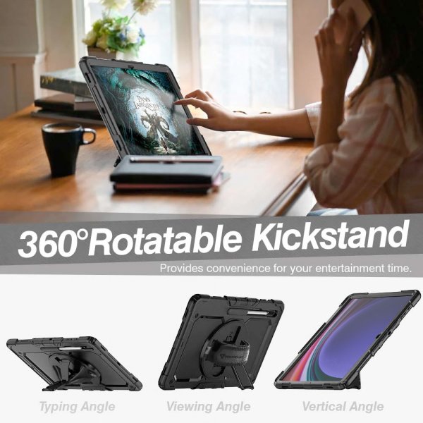Samsung Galaxy Tab S9 Ultra Skal Rainproof Rugged Case Hand Strap Kickstand