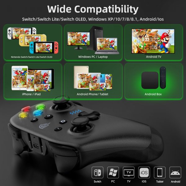 Bayard 9124 Switch/Android/PC Programmable Wireless Gamepad Svart