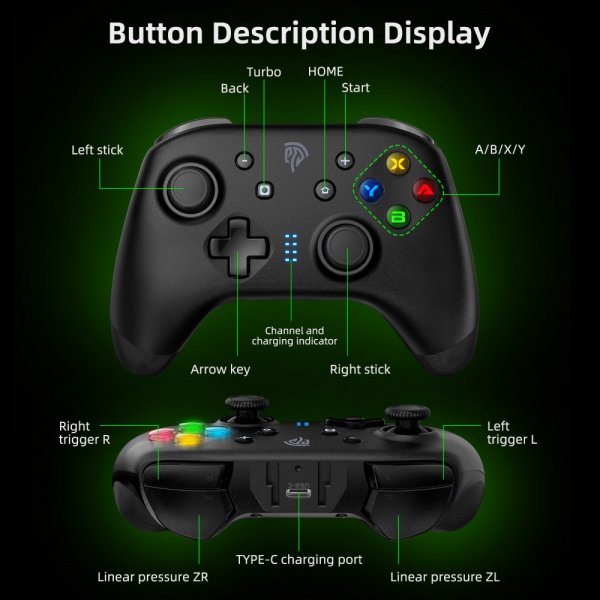 Bayard 9124 Switch/Android/PC Programmable Wireless Gamepad Svart