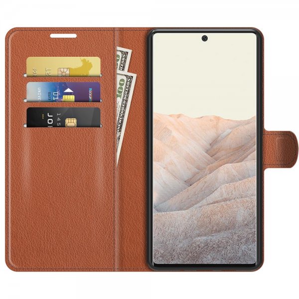 Google Pixel 6 Pro Fodral Litchi Brun