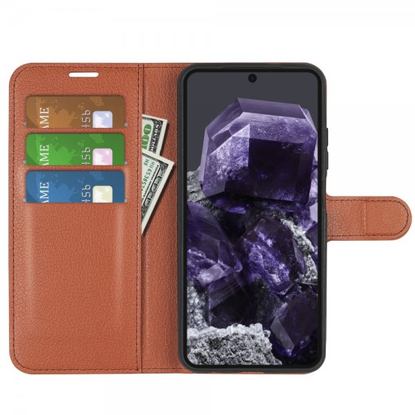 Google Pixel 8a Fodral Litchi Brun