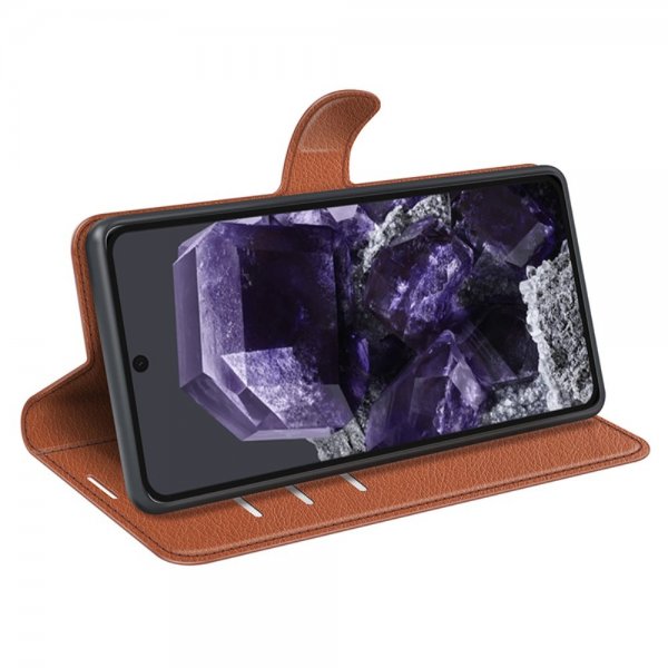 Google Pixel 8a Fodral Litchi Brun