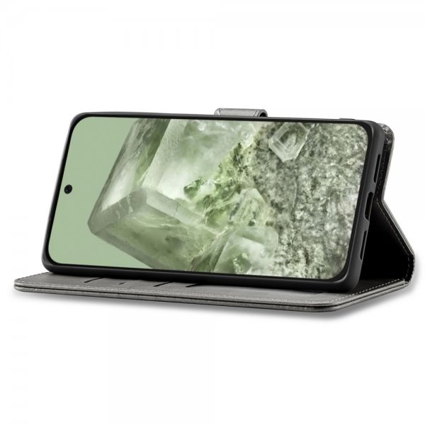 Google Pixel 8a Fodral med Kortfack Stativfunktion Grå