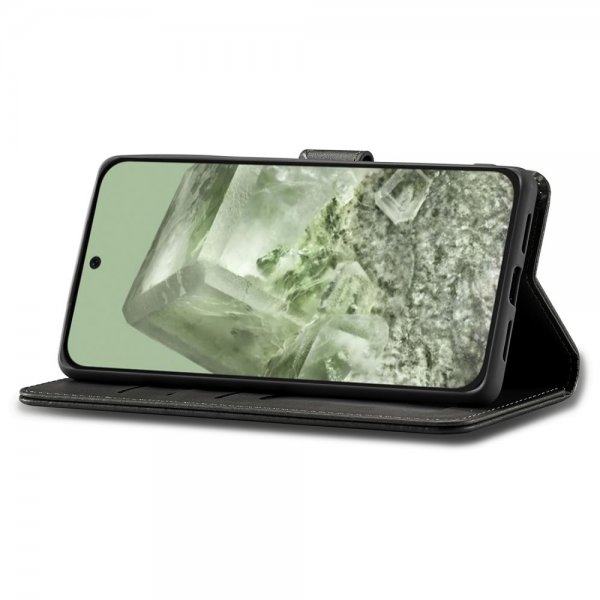 Google Pixel 8a Fodral med Kortfack Stativfunktion Svart