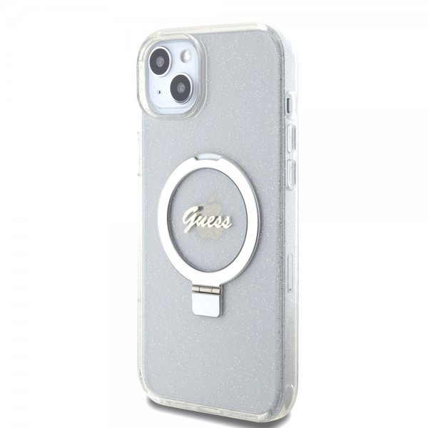 iPhone 15 Plus Skal Ring Stand Glitter MagSafe Transparent