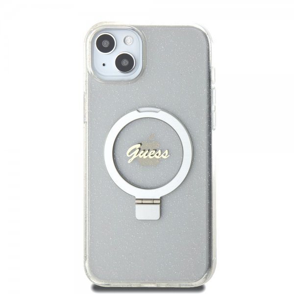 iPhone 15 Plus Skal Ring Stand Glitter MagSafe Transparent