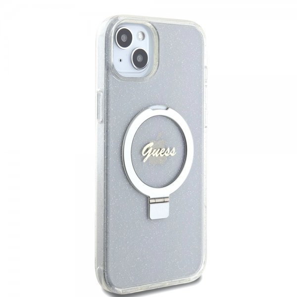 iPhone 15 Plus Skal Ring Stand Glitter MagSafe Transparent