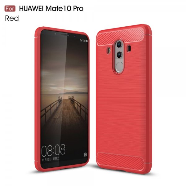 Huawei Mate 10 Pro Skal TPU Borstad och Kolfiber Design Röd