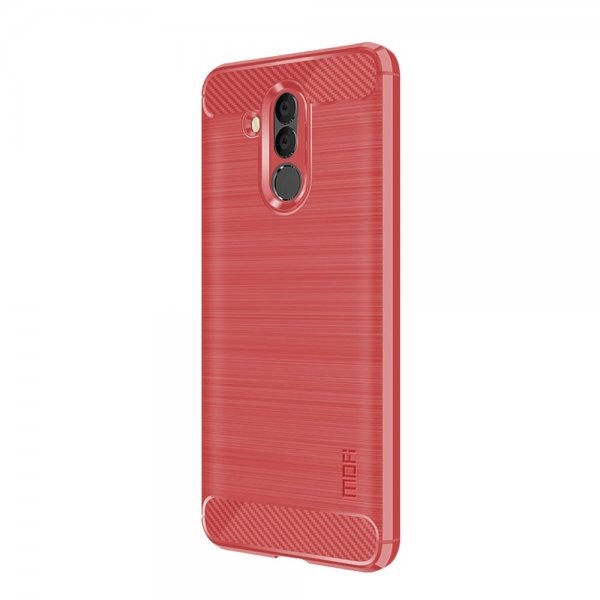 Huawei Mate 20 Lite Skal TPU Borstad Kolfiber Design Röd